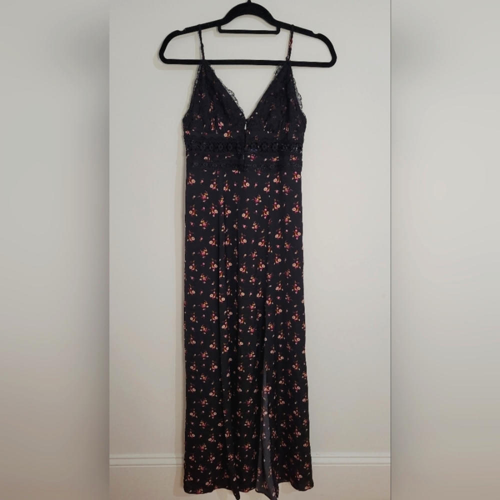 Free People Black Floral and Lace Maxi Dress, NWT Size Small
